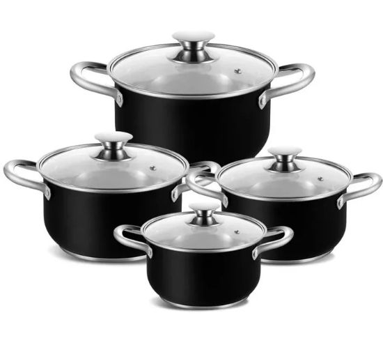 Condere 8-Piece Cooking Pots 16cm - 22cm Black Stainless Steel Cookware Set (4 - Piece)