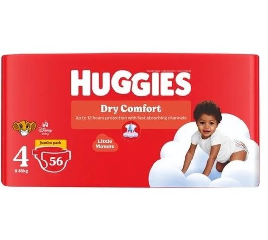 Huggies Dry Comfort Nappies Jumbo Pack Tape Diapers - 4 (56 Pieces)